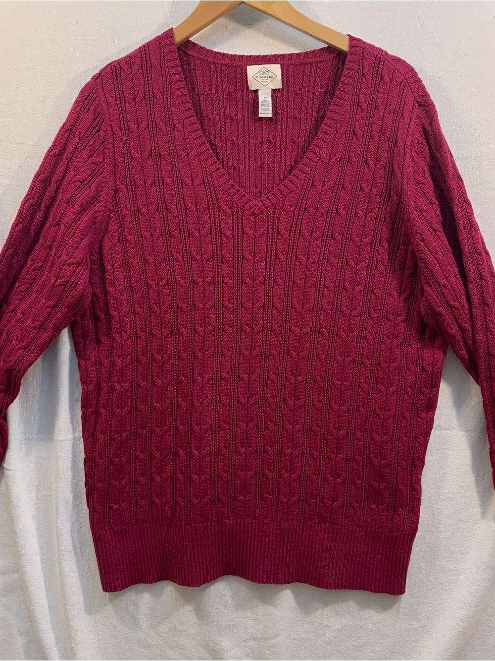 St. John’s Bay Cable Knit V-Neck Sweater - Raspberry Pink